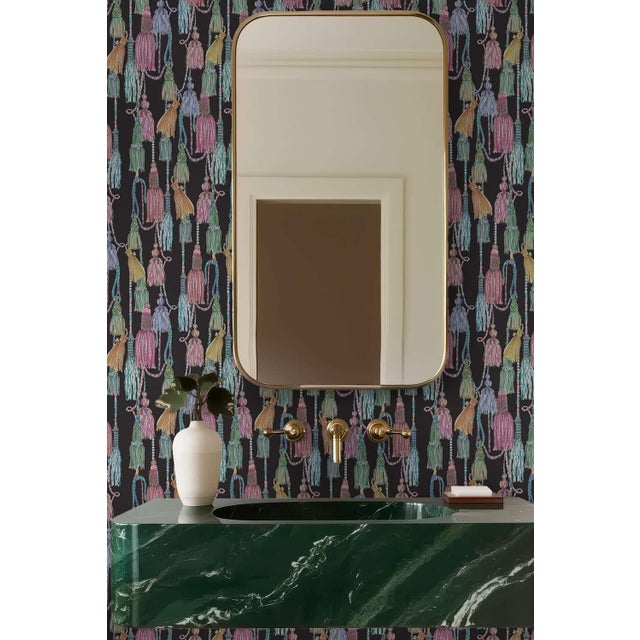 Tassel Trellis Grasscloth Wallpaper by House Party | Black Lacquer | 8 Yards For Sale In Charlotte - Image 6 of 8