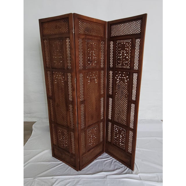 Midcentury Wood Screen Carved Panel Room Divider Chairish