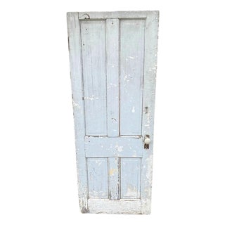 Antique Architectural Salvage Gray White Distress Painted Wooden Interior Door For Sale