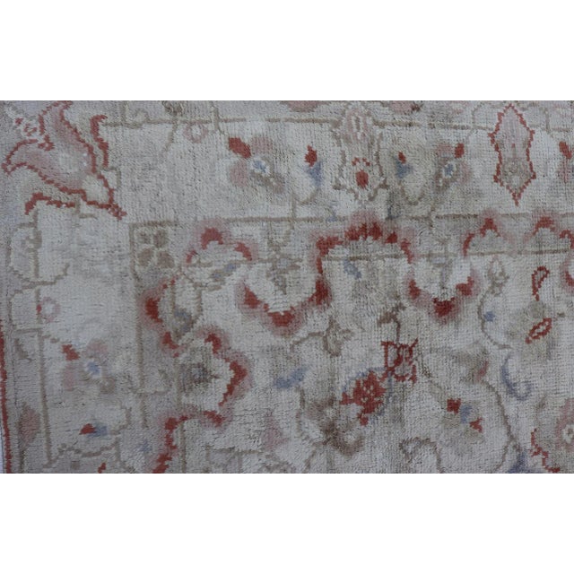 Red Neutral Butter Color Background With Light Green, Light Blue, Red in All-Over Floral Design Vintage 7'0"x8'7" For Sale - Image 8 of 12