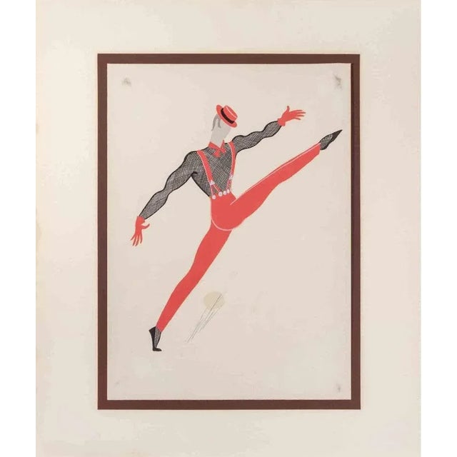 Modern Erté, The Dancer, Tempera, 1970s For Sale - Image 3 of 3
