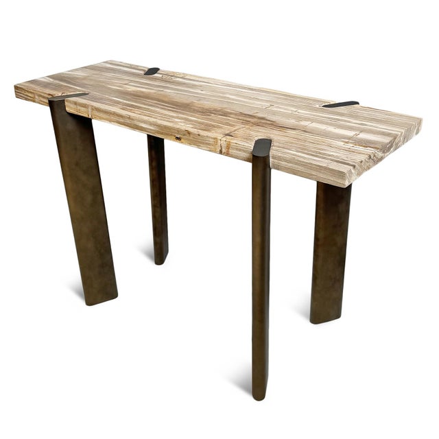 Bronze Petrified Wood & Bronze Console Table For Sale - Image 8 of 12