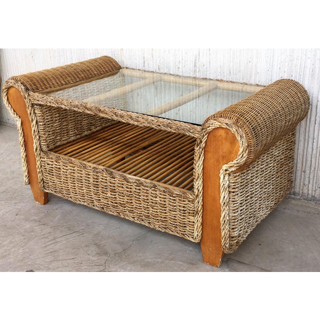 1950s Mid-Century Rattan and Wood Coffee Table For Sale - Image 12 of 13