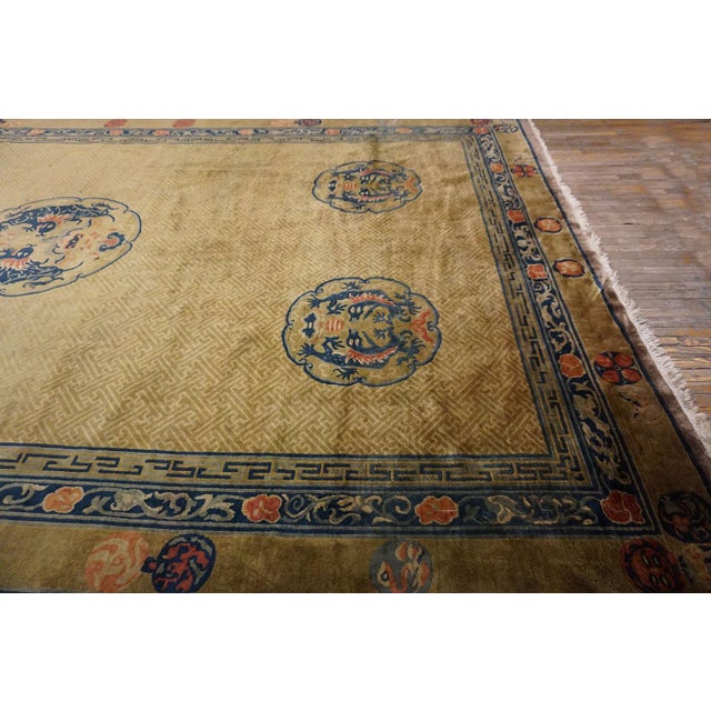 Exceptional Beige Background Color and Blue Border With Animalia Pattern Antique Chinese Rug For Sale - Image 12 of 12