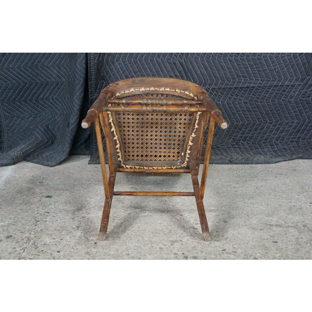 2 Antique American Country Oak Farmhouse Ladderback Chairs Cane Seat Pair For Sale - Image 18 of 18
