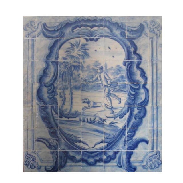18th Century Portuguese Azulejos Tiles Panel with Hunting Scene For Sale - Image 5 of 6