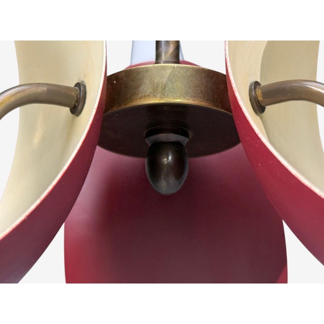1950s Bent Karlby, Pendant Light, Brass, Red Lacquered Metal, Glass For Sale - Image 10 of 11