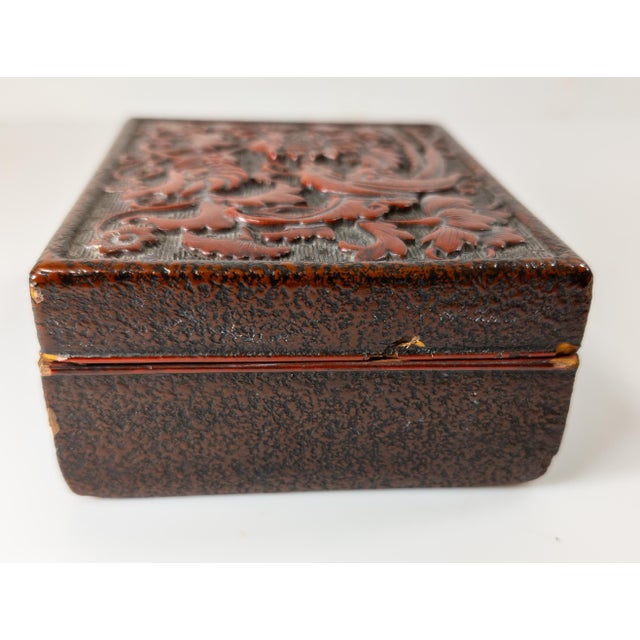 Wood 20th Century Japanese Red Cinnabar Lacquer Trinket Box For Sale - Image 7 of 12