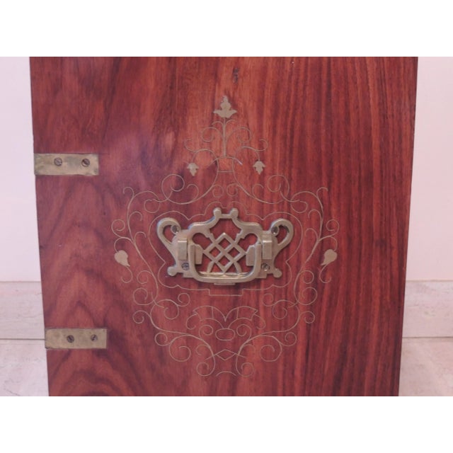 Wood Mid 20th Century Vintage Decorative Wooden Brass Inlaid Campaign Chest For Sale - Image 7 of 12