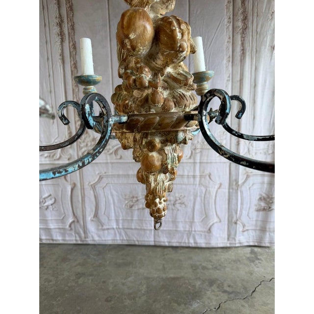 Italian Rococo Painted Wood & Iron 6-Light Chandelier With Fruit Garland For Sale - Image 10 of 10