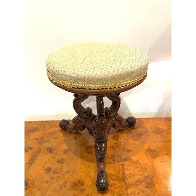 Antique Victorian Carved Walnut Stool For Sale - Image 4 of 16