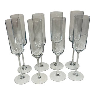 1990s Set of Eight Crystal Glass Tall Stemmed Champagne Flutes For Sale