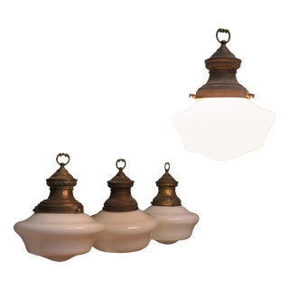 Industrial Glass Ceiling Lights, 1930s, Set of 4 For Sale