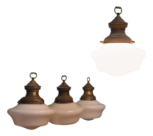 Industrial Glass Ceiling Lights, 1930s, Set of 4
