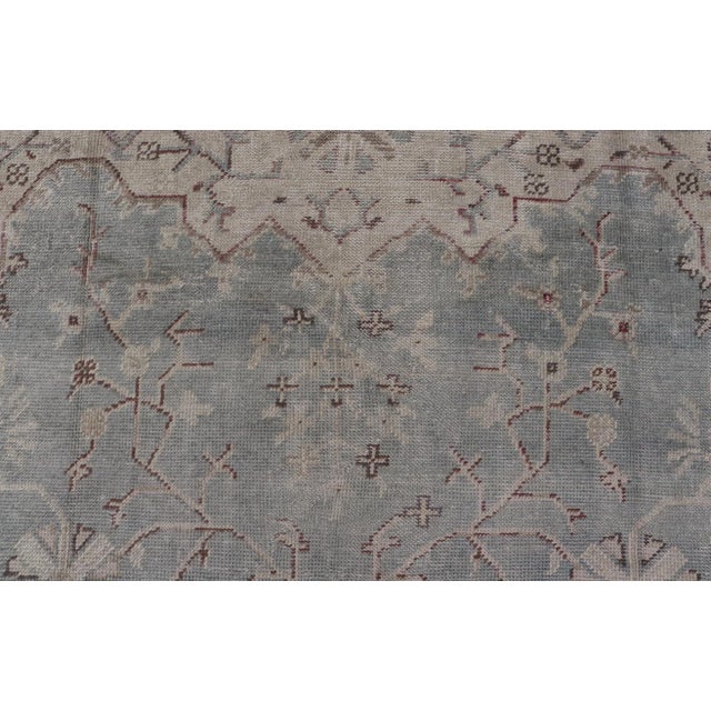 Textile Antique Turkish Oushak Rug With Medallion With Light Gray-Blue, Cream, and Brown For Sale - Image 7 of 12