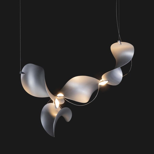 Dune 4 Curve Chandelier with Silver Anodized Shades by Daniel Becker For Sale - Image 9 of 15