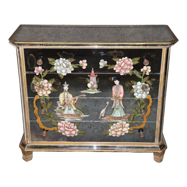 Hollywood Regency Vere Eglomise Chinoiserie Style Commode For Sale