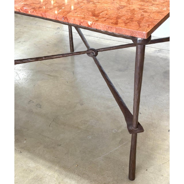 Metal Giovanni Banci for Hermès Hammered Iron & Breccia Rossa Marble Table, Circa 1990 For Sale - Image 7 of 18