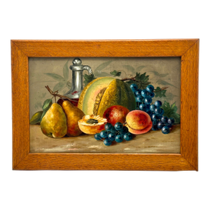 Excellent Antique American Still Life Oil Painting on Wood Panel in Original Oak Frame - Circa Late 19th Century