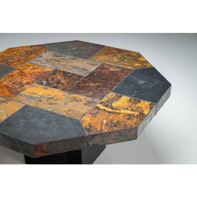 Wood Large Octagonal Coffee Table with Multicoloured Slate Top, 1980s For Sale - Image 7 of 13