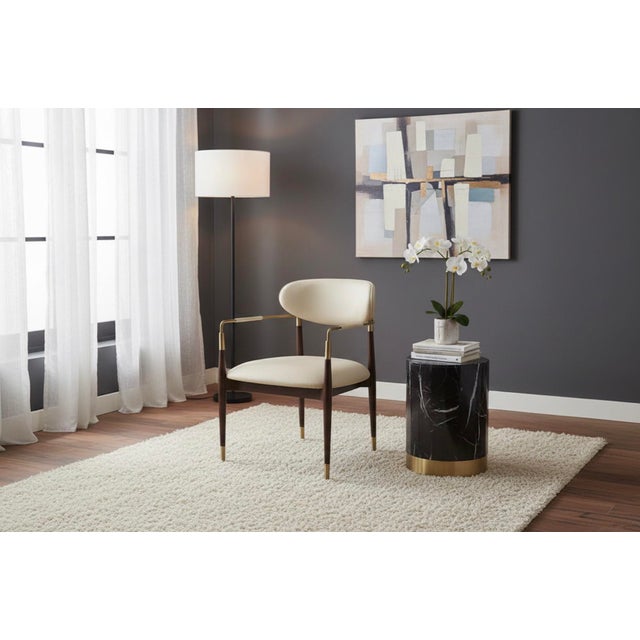 Interlude Home Cidra Walnut and Brass Armchair - Cream Vegan Leather - Mid-Century Modern Style For Sale - Image 9 of 9