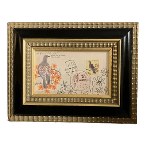Contemporary Original Judy Henn Abstract Ink Drawing/Collage “First Day as a Pigeon“ Framed