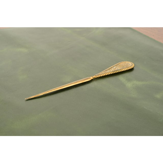 A gorgeous antique Arts & Crafts or Art Nouveau period "Grapevine" pattern gilt bronze and Favrile slag glass letter...