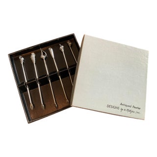 Vintage Metzke Pewter Shell Cocktail Picks / Charcuterie Set of 6. Barware for Palm Beach Regency, Bar Cart Glam & Entertaining,…See Pics! For Sale