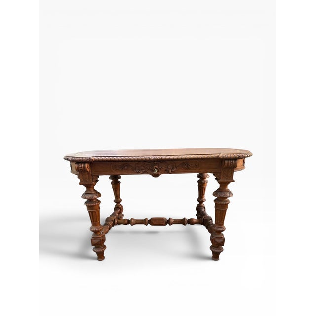 Early 20th Century Renaissance Revival Oak Writing Desk With Tooled Leather Top, Late 19th–Early 20th Century For Sale - Image 5 of 18