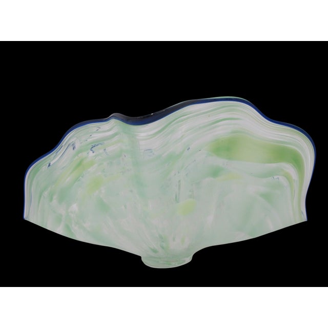 Green Large Seaform Blue Green Ruffled Pilchuck Studio Hand Blown Art Glass Bowl For Sale - Image 8 of 13