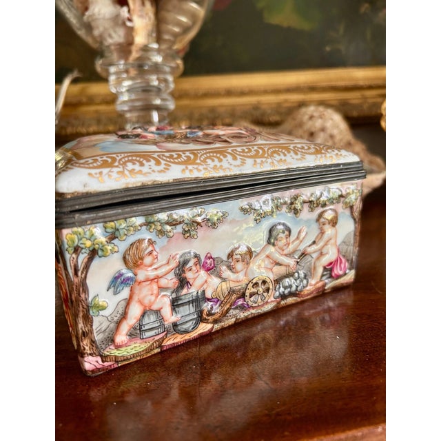 Metal Large Antique Capodimonte Style Porcelain Box For Sale - Image 7 of 10