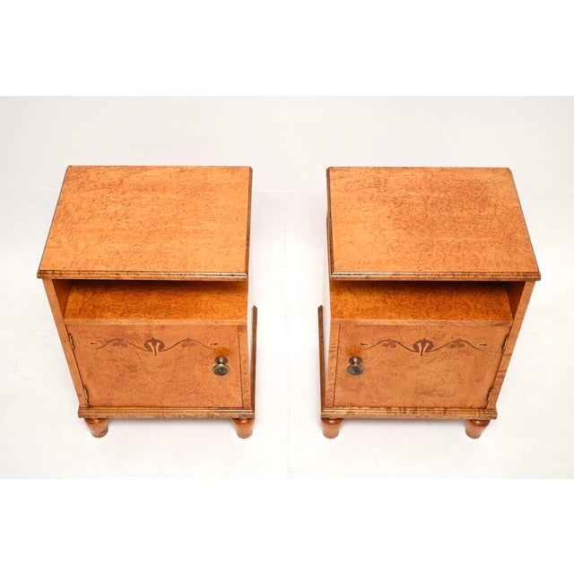 Brown Swedish Art Deco Bedside Cabinets in Satin Birch, 1930, Set of 2 For Sale - Image 8 of 11
