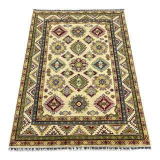 Ivory Kazak Wool Rug With Colorful Medallions, 5'6" X 7'6" For Sale