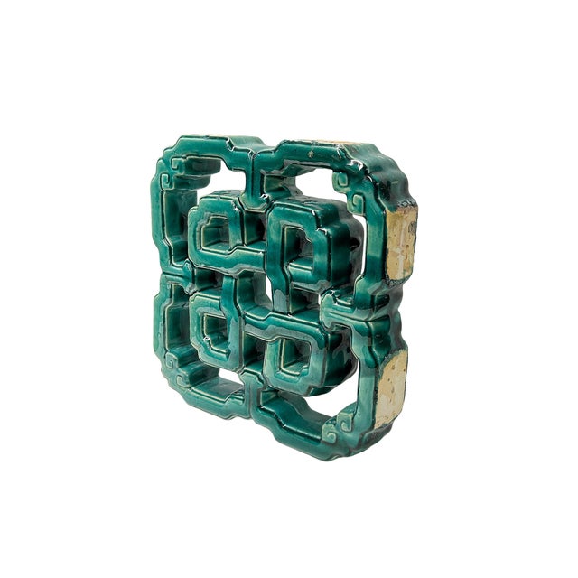 Chinese Chinese Eternal Knot Green Mix Glaze Wall Floor Clay Tile For Sale - Image 3 of 10