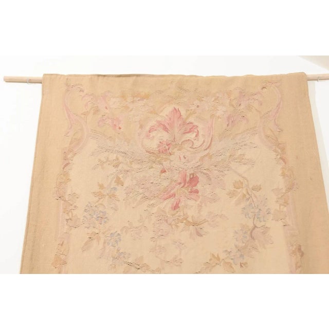 Beige French 19th Century Vertical Hand-Woven Tapestry with Floral Décor and Volutes For Sale - Image 8 of 11