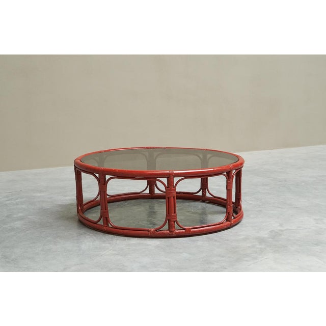 Sang De Boeuf Red Lacquered Bamboo and Glass Coffee Table, 1960s For Sale - Image 6 of 10