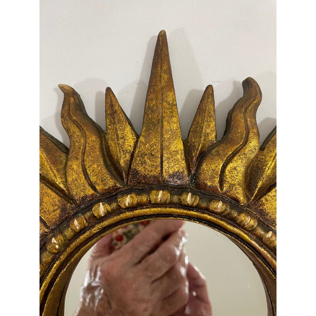 Vintage Mid 20th Century 12.5" Gilded Sunburst Accent Wall Mirror For Sale - Image 6 of 18