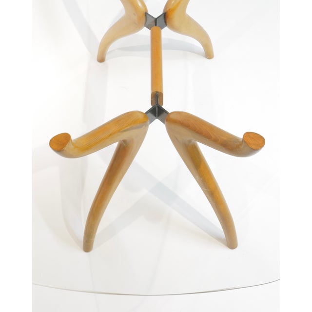 Transparent Sculptural Mid-Century Modern Glass-Top Dining Table with Curved Wood Base For Sale - Image 8 of 18