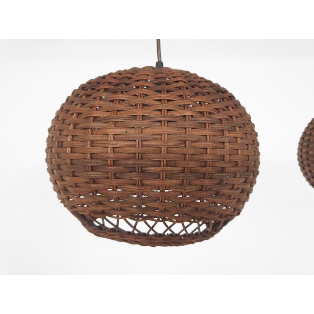 Wood Vintage Dutch Rattan Pendant Lights, 1950s, Set of 2 For Sale - Image 7 of 10