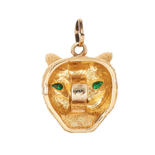 Late 20th Century Vintage Panther Pendant 14k Yellow Gold Emerald Ruby Fine Animal Jewelry For Sale - Image 5 of 6