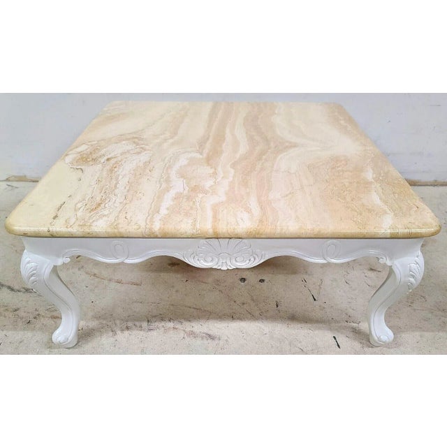 French Provincial Travertine Marble Cocktail Coffee Table For Sale - Image 9 of 9