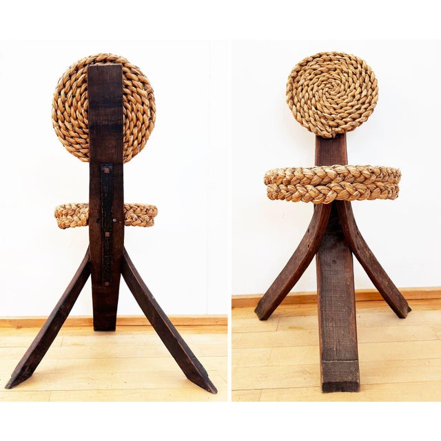 Mid-Century Modern 1950s Mid-Century French Mediterranean Tripod Side Chair Attributed to Audoux-Minet For Sale - Image 3 of 18