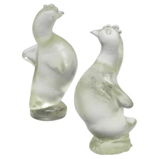 Hen Sculptures in Corroso Glass by Archimede Seguso, 1930s, Set of 2 For Sale