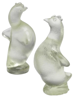 Hen Sculptures in Corroso Glass by Archimede Seguso, 1930s, Set of 2