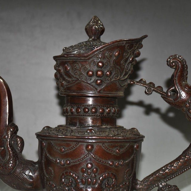 Copper Wine Vessel With Dragon Handle & Beast Motifs For Sale In Los Angeles - Image 6 of 9
