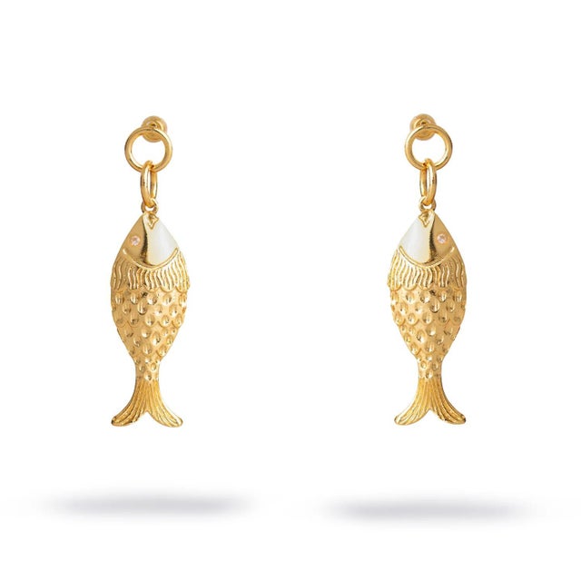Metal Golden Fortune Fish Dangle Earrings, A Pair For Sale - Image 7 of 7