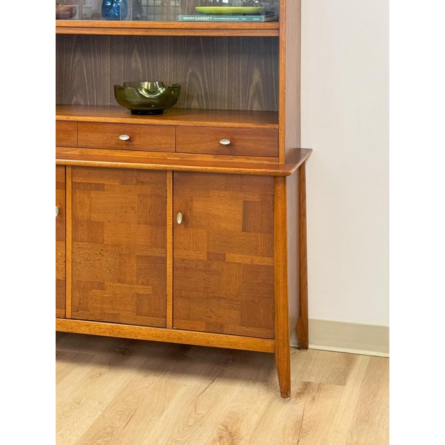 Vintage Hutch by Paine Furniture MCM China Cabinet, Parquet Doors, Glass Sliding For Sale - Image 9 of 18