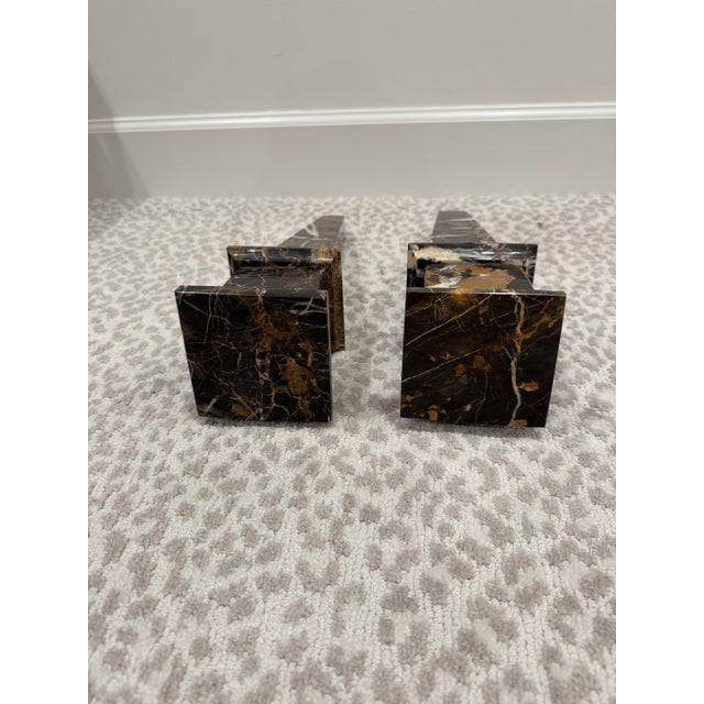 Grand Tour Timelsss Vintage Coffee and Caramel Colored Italian Portoro Nero Solid Marble Obelisks, Grand Tour Style, Mid Century, a Pair For Sale - Image 3 of 8