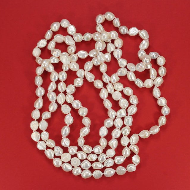 Ajd, 64 in White Culture Fresh Water Pearl Infinity (Claspless) Necklace For Sale - Image 11 of 11