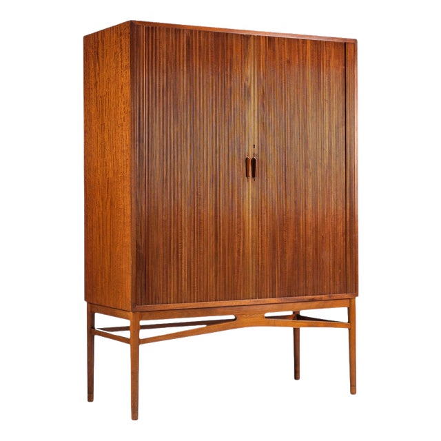 Danish High Cabinet in Teak with Tambour Doors, 1960 For Sale